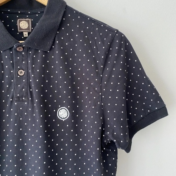 Pretty Green Polo Shirt Polk Dot Short Sleeve Black Medium - Picture 2 of 10
